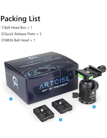 Cabezal de bola de trípode ARTCISE NB36 36mm Aluminio 15kg