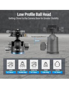 Cabezal de Bola SIRUI KS-30 de Aluminio 36mm para Trípode 2