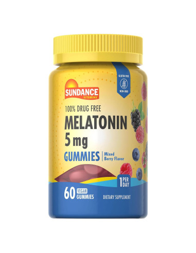 Gomitas de Melatonina Sundance 5mg - 60 Unidades - Sabor Frutas Mixtas - Veganas y Sin Gluten