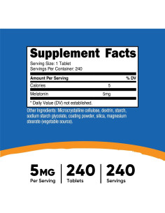 Melatonina 5mg Nutricost - 240 Tabletas Sin Gluten 2