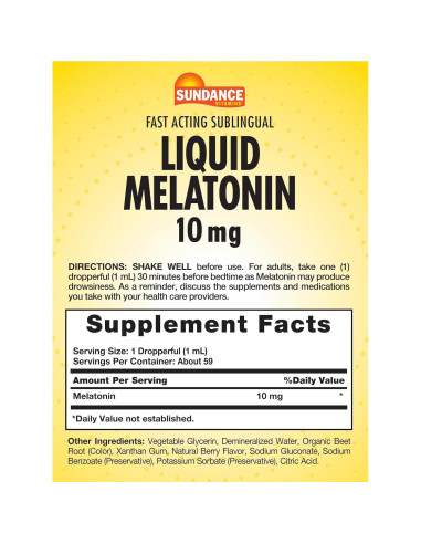 Melatonina Líquido Sublingual 10mg Sundance 59ml Sabor Baya