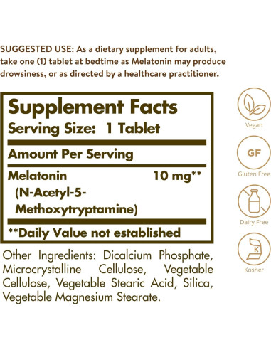 Solgar Melatonina 10mg Tabletas Veganas 60 Porciones