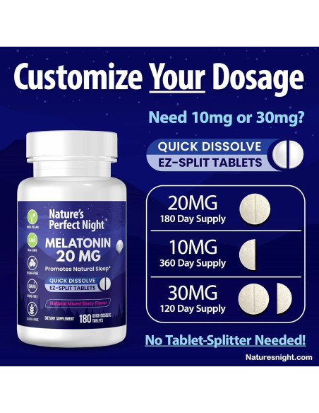 Melatonina 20mg Noche Perfecta de la Naturaleza 180 Tabletas