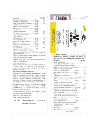 Solgar VM-2000 Multinutriente 180 Tabletas Veganas - Zinc y Antioxidantes