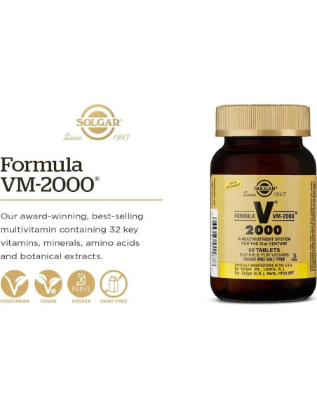 Solgar VM-2000 Multinutriente 180 Tabletas Veganas - Zinc y Antioxidantes