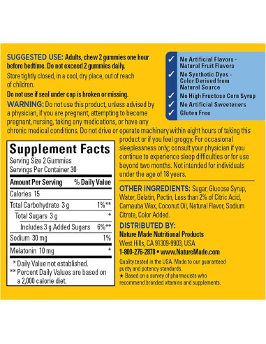 Gominolas de Melatonina Nature Made 10mg Liberación Prolongada 60u
