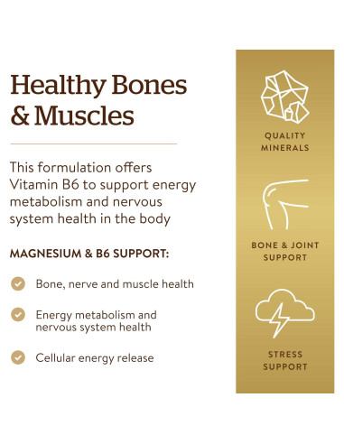 Suplemento de Magnesio con Vitamina B6 Solgar 250 Tabletas - Salud Huesos y Energía