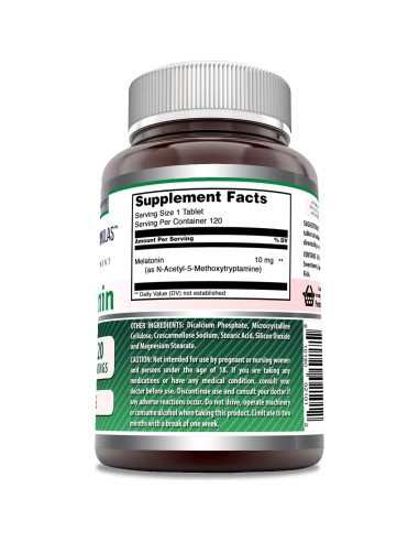 Suplemento de Melatonina 10 Mg Fórmulas Asombrosas 120 Tabletas