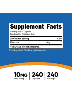 Melatonina Nutricost 10mg 240 Cápsulas Sin OGM y Gluten 2