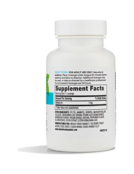 Pastillas de Melatonina 1mg 365 Whole Foods 120 Unidades Menta Pastillas de Melatonina 1mg 365 Whole Foods 120 Unidades Menta