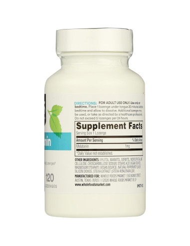 Pastillas de Melatonina 1mg 365 Whole Foods 120 Unidades Menta