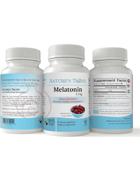 Melatonina 1mg Nature's Trove - 365 Tabletas Masticables Cereza