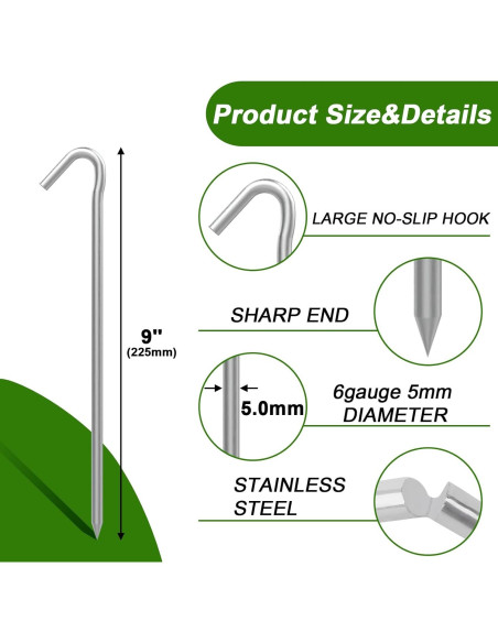 AAGUT Estacas de Tienda de Acero Galvanizado 9" (22,86 cm) 50 Pcs