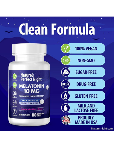Melatonina 10mg Noche Perfecta de la Naturaleza 180 Tabletas
