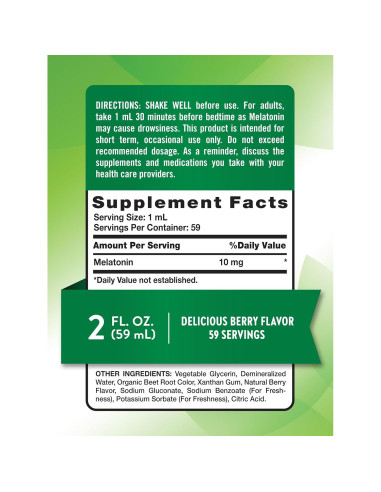 Melatonina Líquida 10 mg Verdad de la Naturaleza 59 ml Sabor Baya