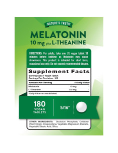 Tabletas de Melatonina Nature's Truth 10mg con L-Theanina 180 Unidades 2