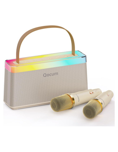 Mini Máquina de Karaoke QOCUM C10 con 2 Micrófonos y RGB