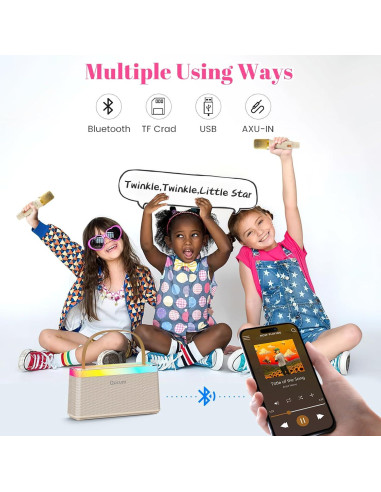 Mini Máquina de Karaoke QOCUM C10 con 2 Micrófonos y RGB