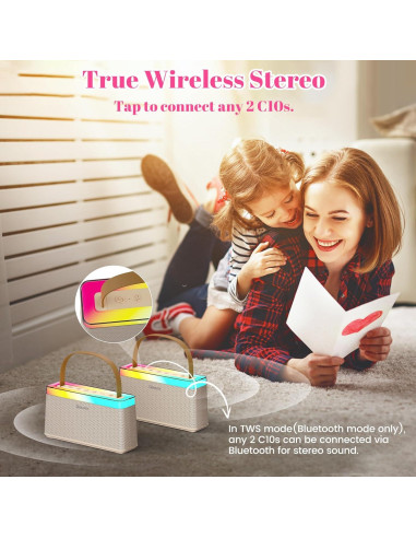 Mini Máquina de Karaoke QOCUM C10 con 2 Micrófonos y RGB