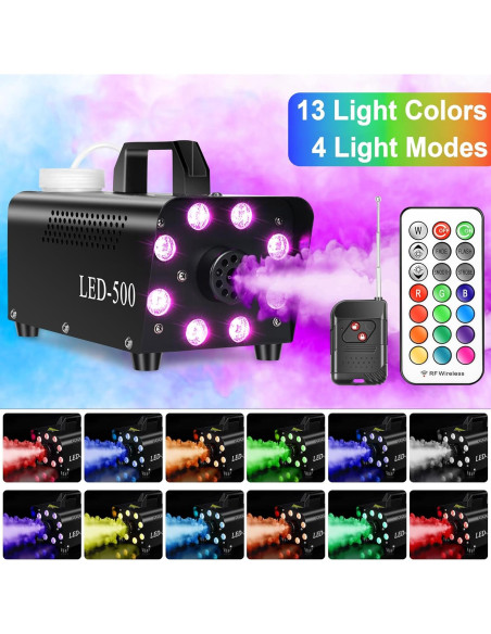 Máquina de Niebla 500W con 13 Colores y 8 Luces LED