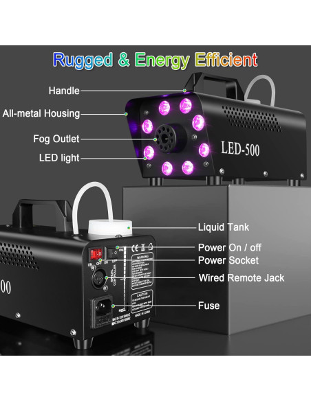 Máquina de Niebla 500W con 13 Colores y 8 Luces LED
