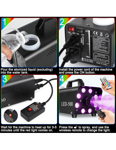 Máquina de Niebla 500W con 13 Colores y 8 Luces LED