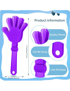 100 Clappers de Mano Morado Lila 19 cm para Fiestas 2