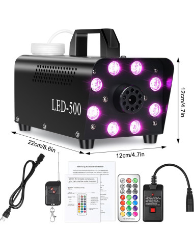 Máquina de Niebla 500W con 13 Colores y 8 Luces LED
