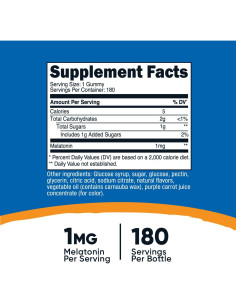 Gominolas de Melatonina Nutricost 1mg 180 Unidades Sabor Fresa 2