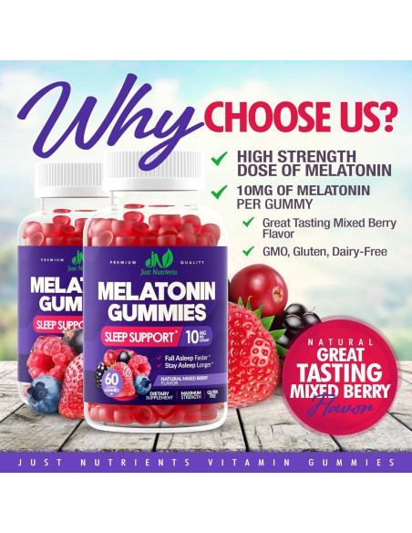 Gomitas de Melatonina 10mg Just Nutrients - 60 Porciones