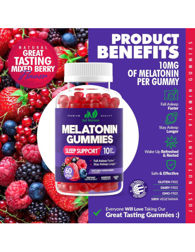 Gomitas de Melatonina 10mg Just Nutrients - 60 Porciones