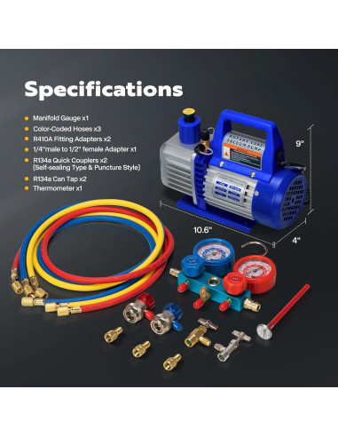 Bomba de Vacío VIVOHOME VH453 3.5 CFM con Manómetro