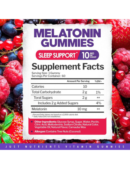Gomitas de Melatonina 10mg Just Nutrients - 60 Porciones