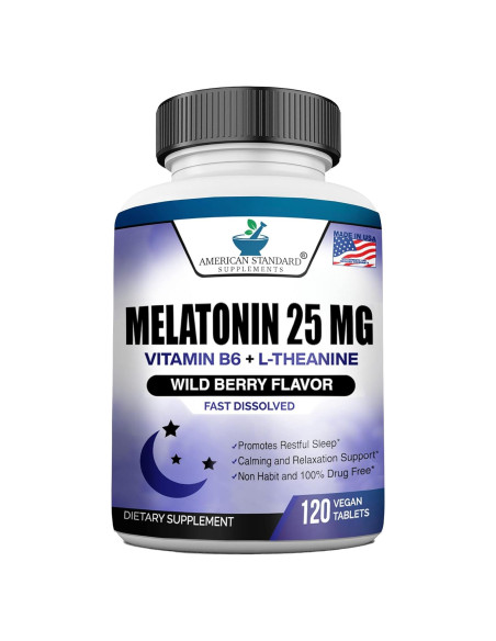 Melatonina 25mg American Standard 120 Tabletas Veganas