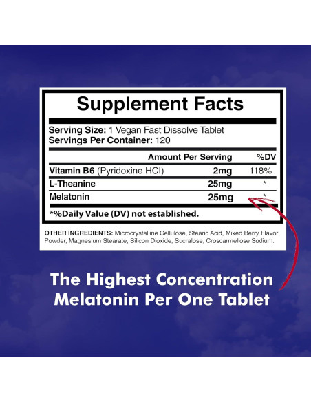 Melatonina 25mg American Standard 120 Tabletas Veganas
