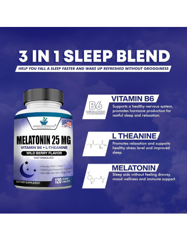 Melatonina 25mg American Standard 120 Tabletas Veganas
