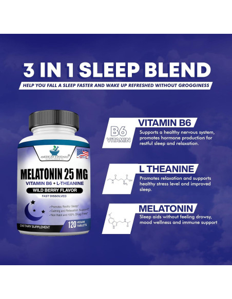 Melatonina 25mg American Standard 120 Tabletas Veganas