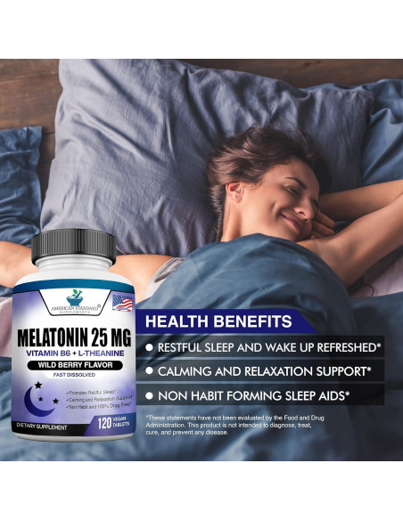 Melatonina 25mg American Standard 120 Tabletas Veganas