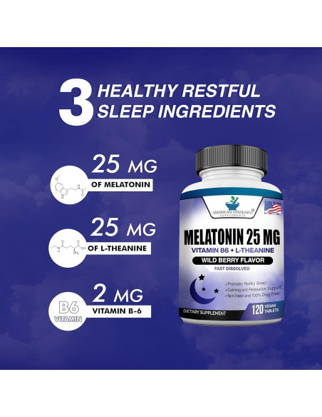 Melatonina 25mg American Standard 120 Tabletas Veganas