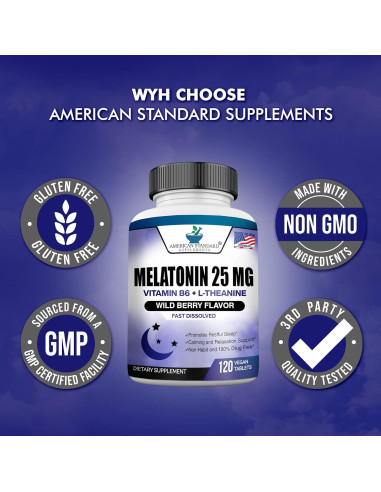 Melatonina 25mg American Standard 120 Tabletas Veganas