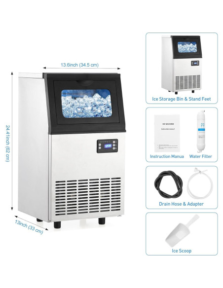 Máquina de Hielo Comercial 110 kg/24h con Bin 8 kg