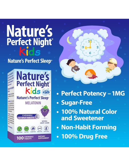 Melatonina para Niños Noche Perfecta 1mg 100 Tabletas Masticables