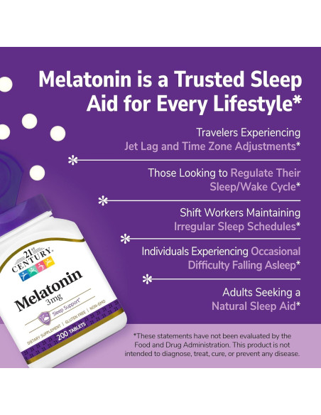 Tabletas de Melatonina 21st Century 3 mg 200 unidades