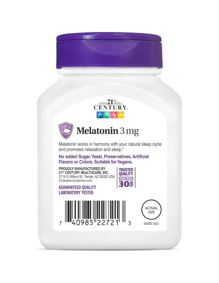 Tabletas de Melatonina 21st Century 3 mg 200 unidades