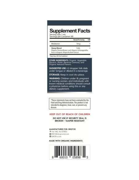 Gotas de Melatonina DropRx - Sueño Natural 59.15 ml Gotas de Melatonina DropRx - Sueño Natural 59.15 ml