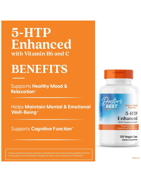 Suplemento 5-HTP Doctor's Best con B6 y C, 120 Cápsulas