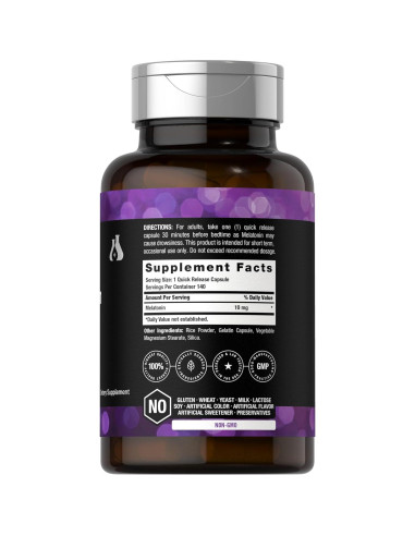 Melatonina 10mg Horbaach 140 Cápsulas Liberación Rápida