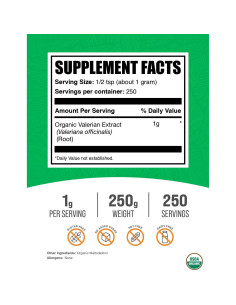 Extracto de Valeriana Orgánico en Polvo BulkSupplements 250g 2