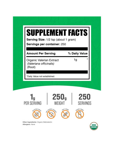 Extracto de Valeriana Orgánico en Polvo BulkSupplements 250g