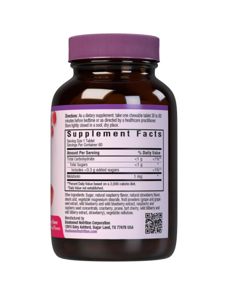 Melatonina Masticable 1 mg Bluebonnet Nutrition - Relajación Nocturna Melatonina Masticable 1 mg Bluebonnet Nutrition - Relajación Nocturna